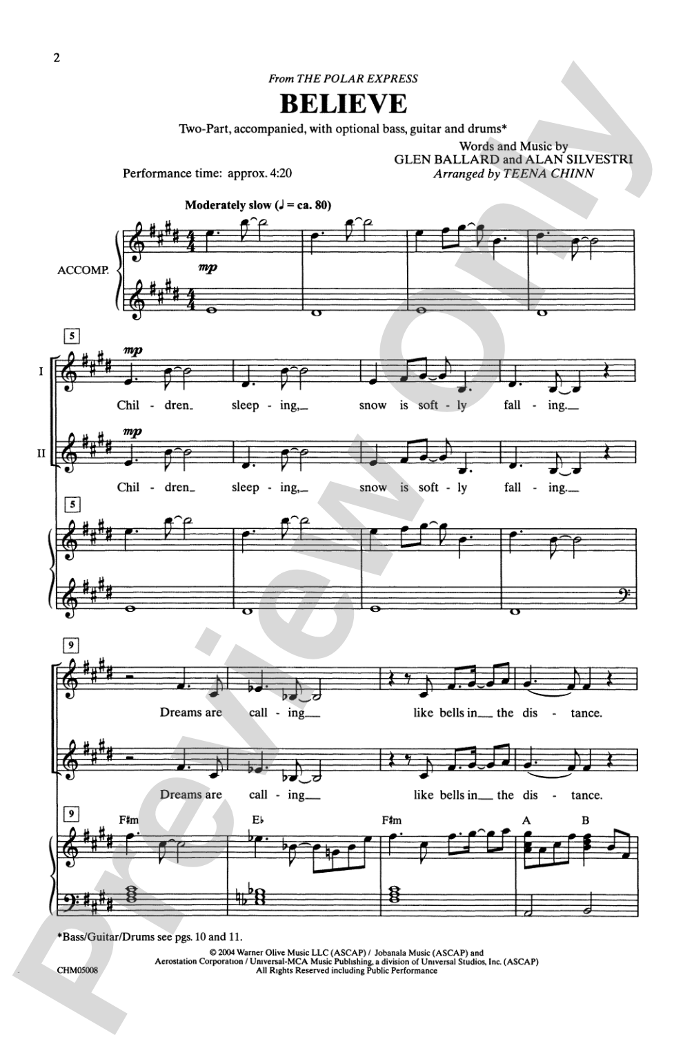Believe (from <I>The Polar Express</I>): 2-Part Choral Octavo
