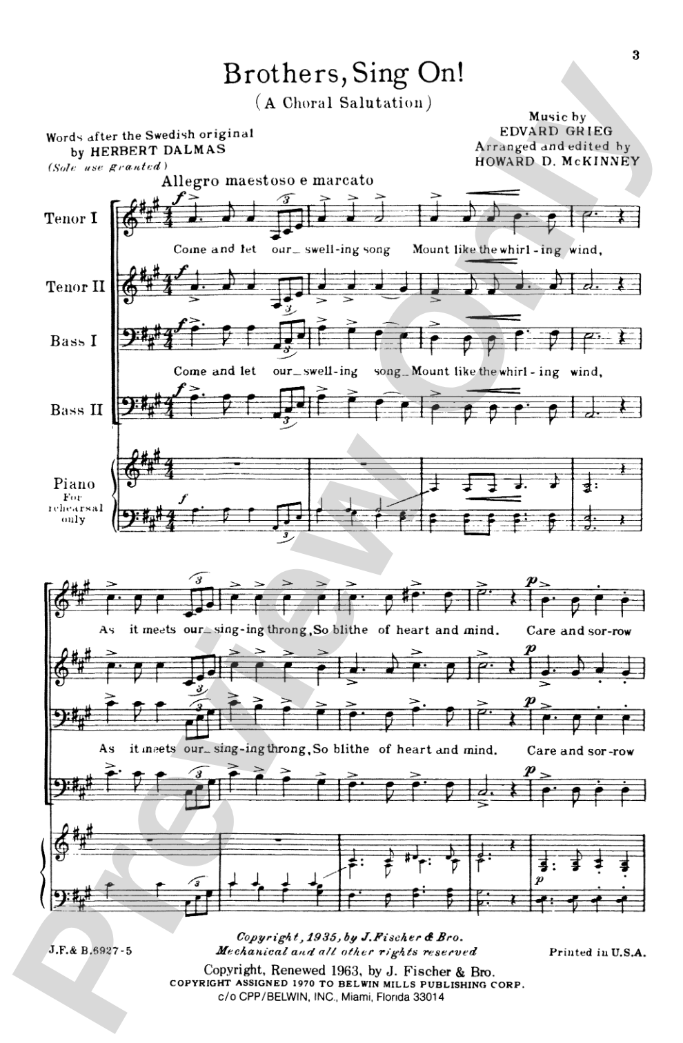 Brothers, Sing On!: TTBB, <I>a cappella</I> Choral Octavo