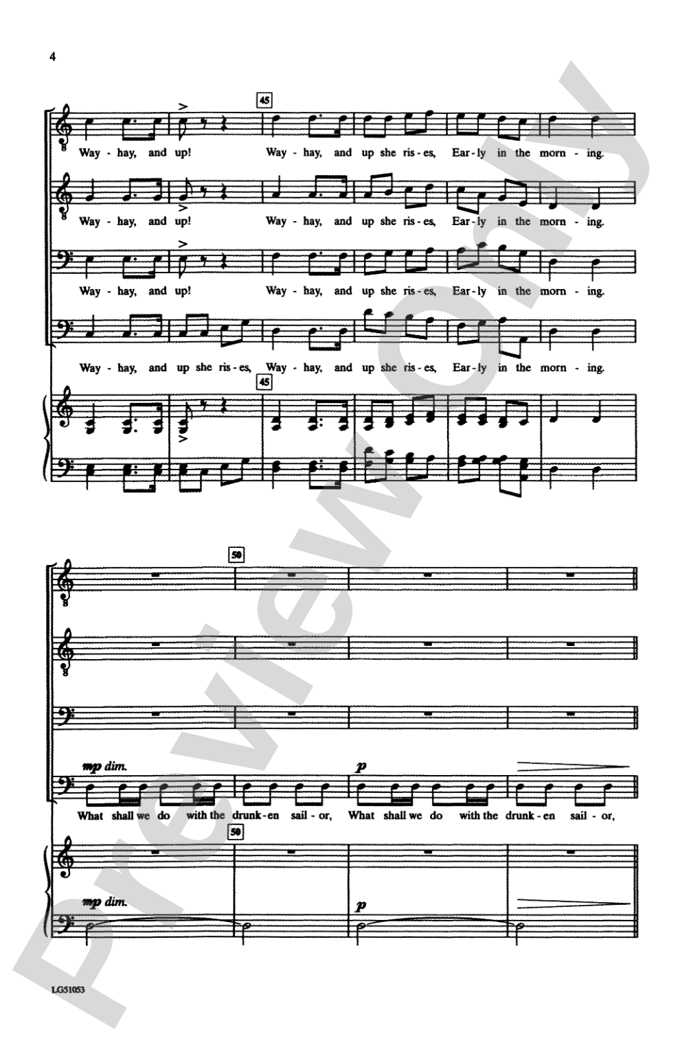 What Shall We Do with the Drunken Sailor: TTBB Choral Octavo
