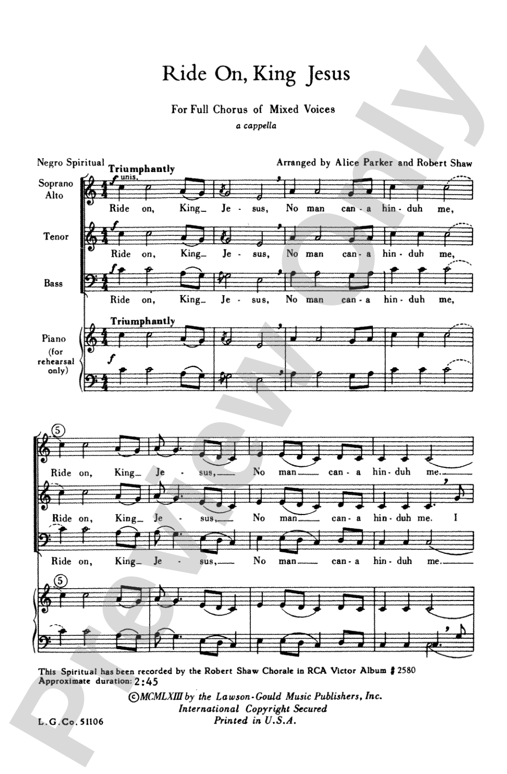Ride On, King Jesus: SATB Choral Octavo