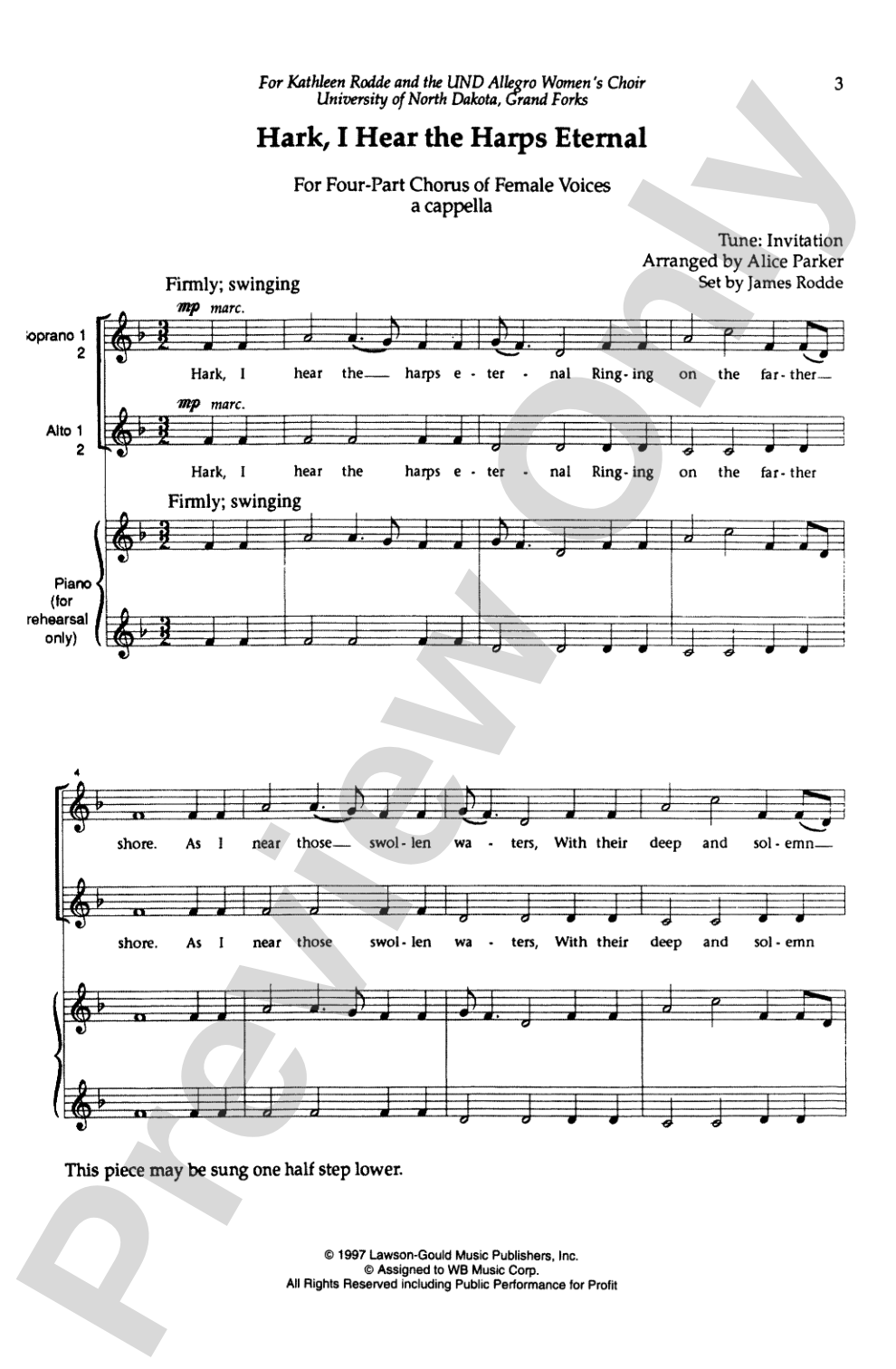 Hark, I Hear the Harps Eternal: SSAA, <i>a cappella</i> Choral Octavo