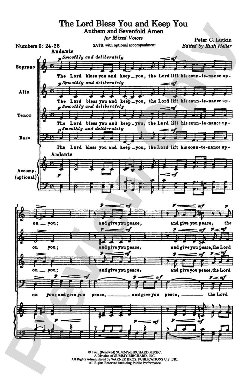 The Lord Bless You and Keep You: SATB Choral Octavo