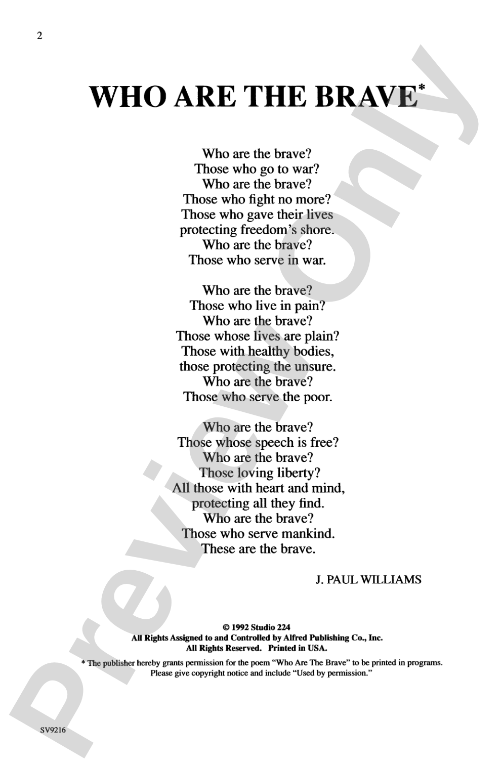 Who Are the Brave: TTB Choral Octavo