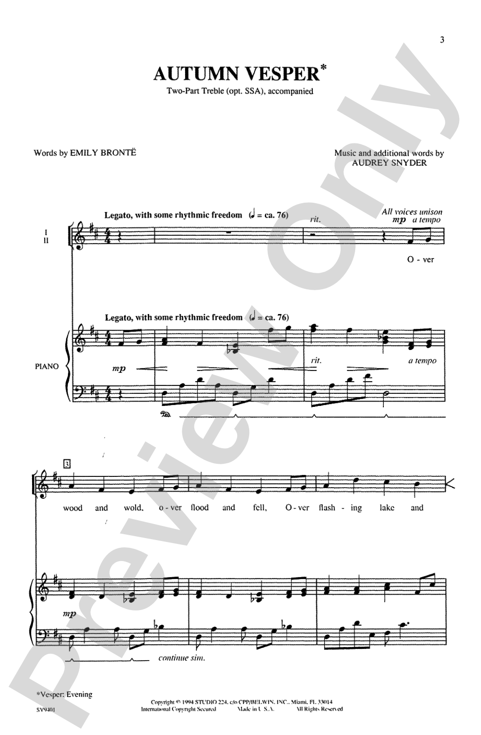 Autumn Vesper: 2-Part (Opt. SSA) Choral Octavo