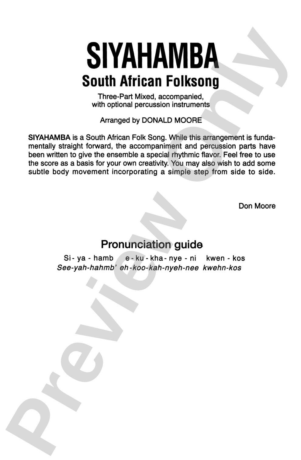 Siyahamba: 3-Part Mixed Choral Octavo