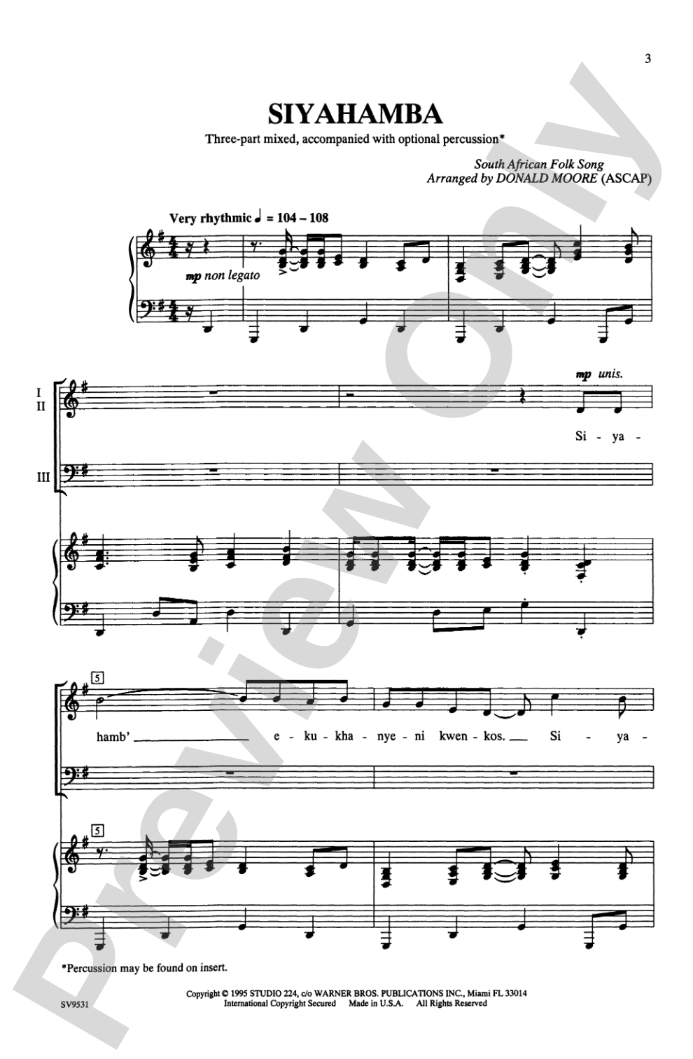 Siyahamba: 3-Part Mixed Choral Octavo