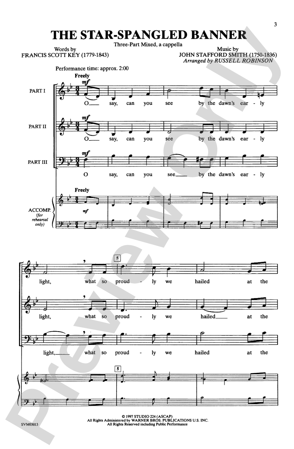 The Star-Spangled Banner: 3-Part Mixed, <I>a cappella</I> Choral Octavo