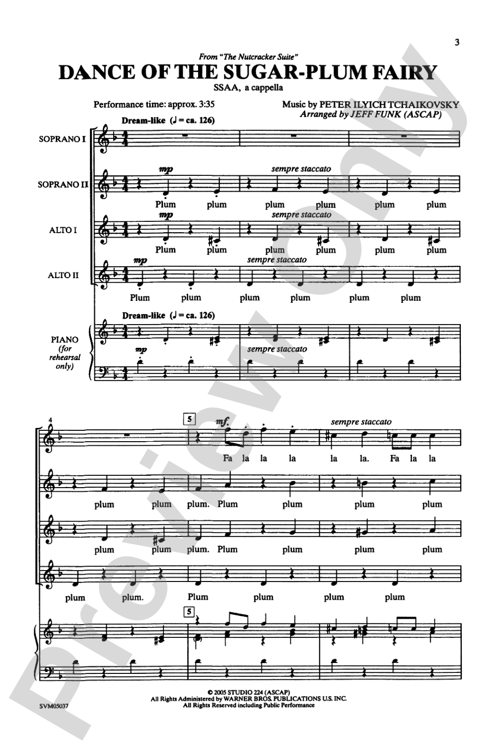 Dance of the Sugar-Plum Fairy (from <I>The Nutcracker Suite</I>): SSAA, <I>a cappella</I> Choral Octavo