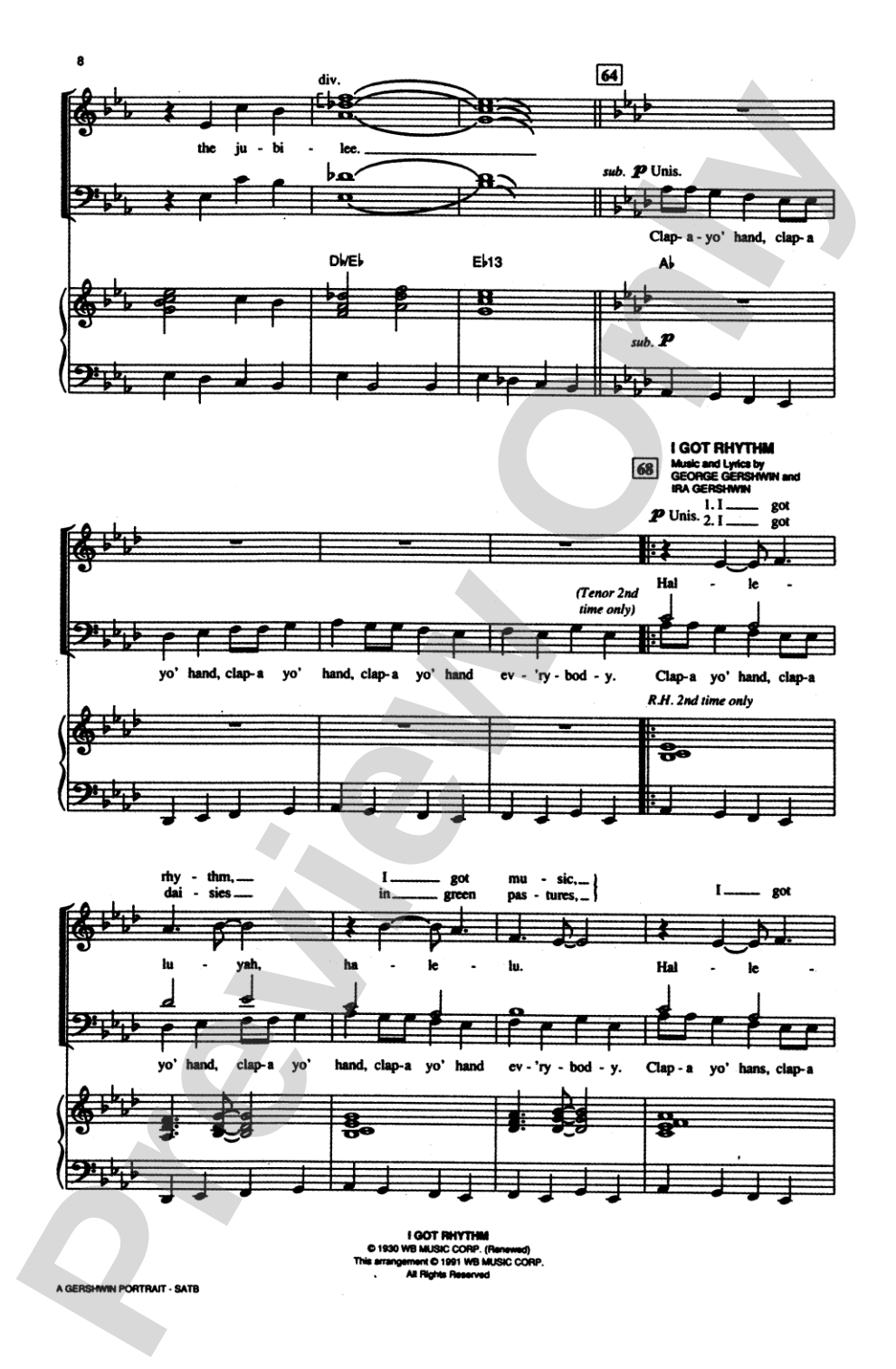A Gershwin Portrait! The Music of George and Ira Gershwin: SATB Choral Octavo