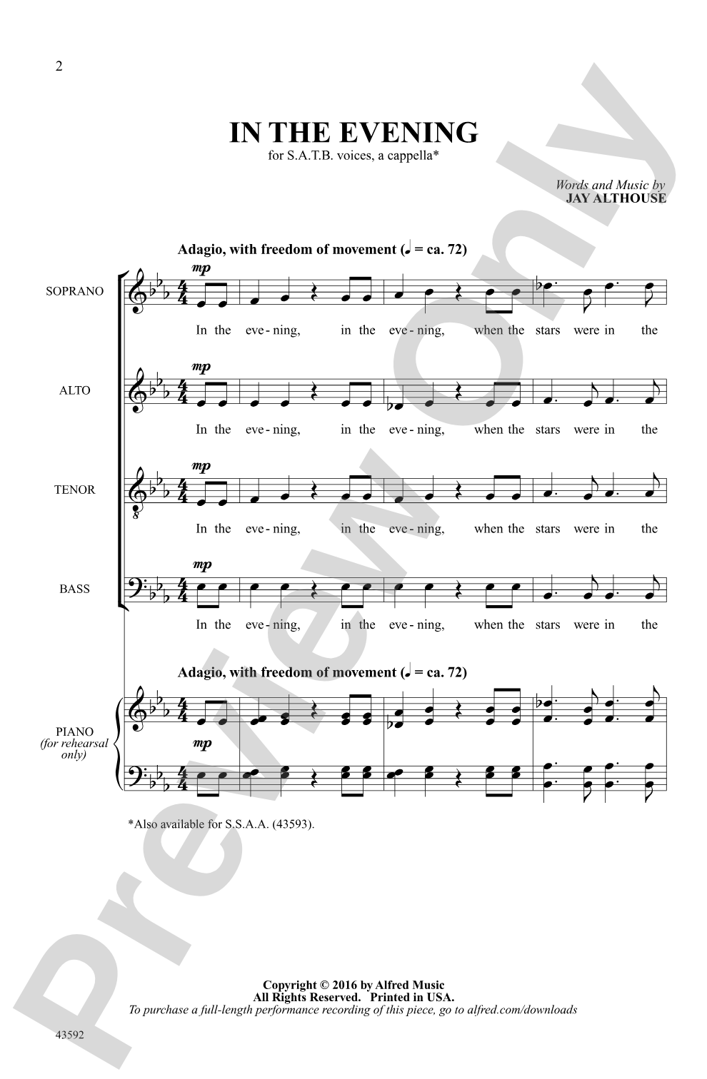 In the Evening: SATB Choral Octavo