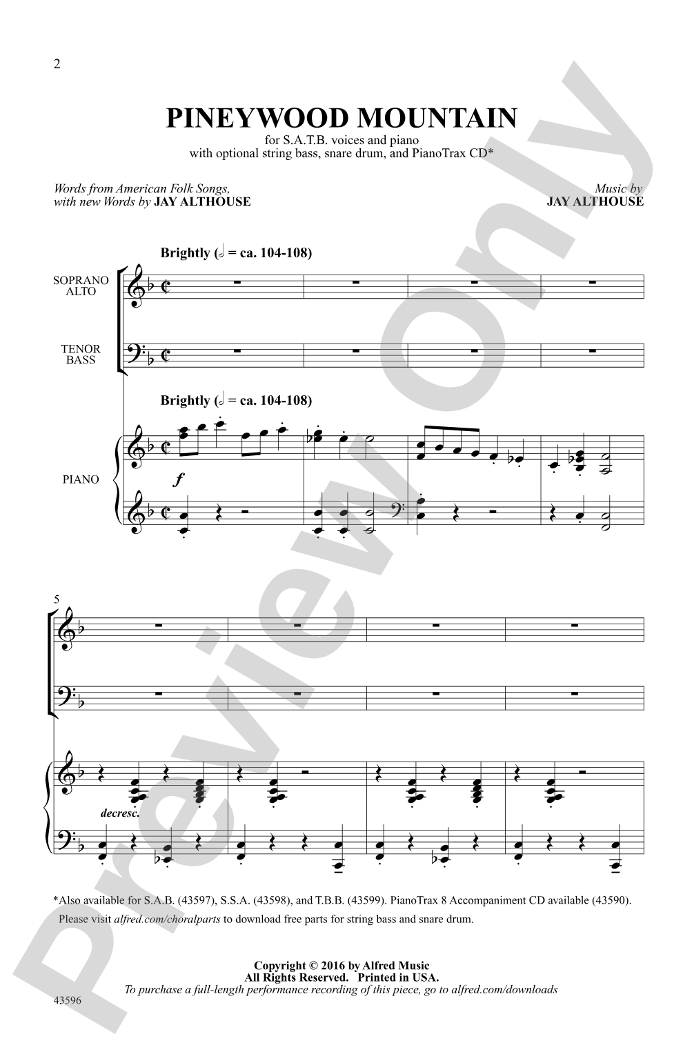 Pineywood Mountain: SATB Choral Octavo