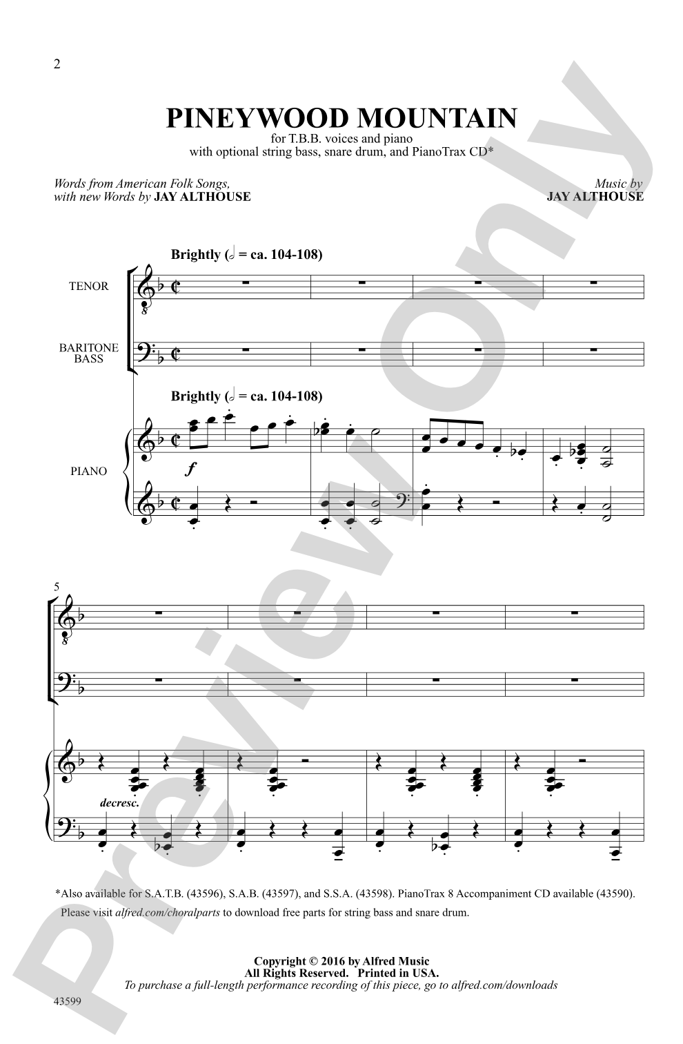 Pineywood Mountain: TTB Choral Octavo