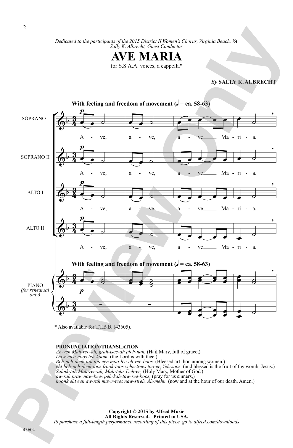 Ave Maria: SSAA Choral Octavo