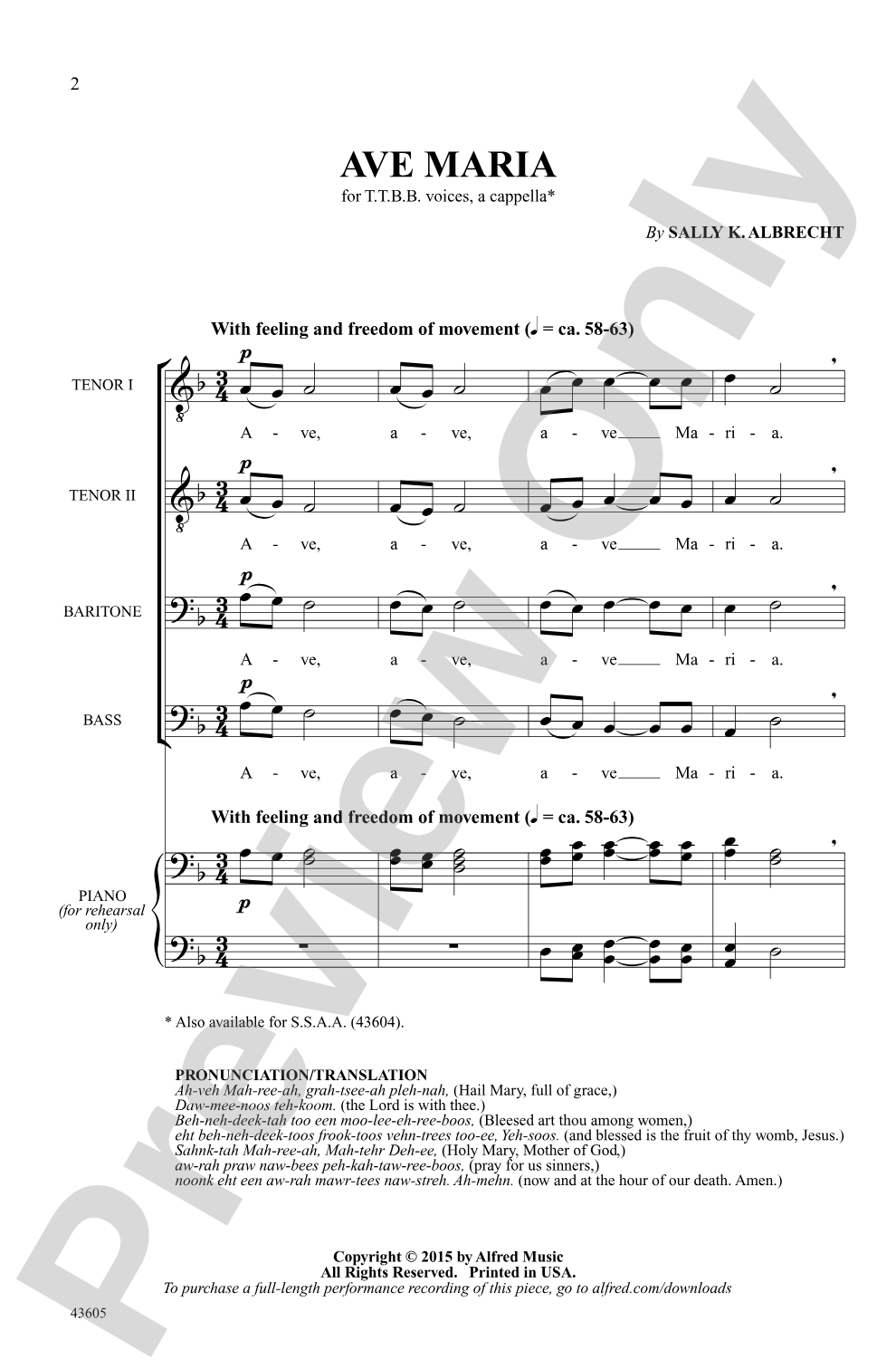 Ave Maria: TTBB Choral Octavo