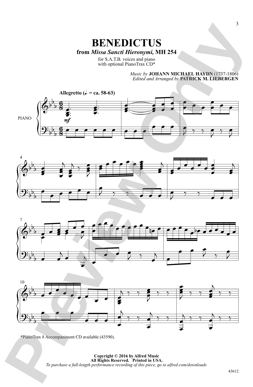 Benedictus (from <i>Missa Sancti Hieronymi</i>, MH 254): SATB Choral Octavo