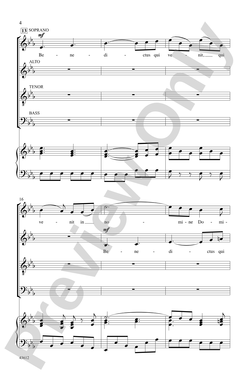 Benedictus (from <i>Missa Sancti Hieronymi</i>, MH 254): SATB Choral Octavo