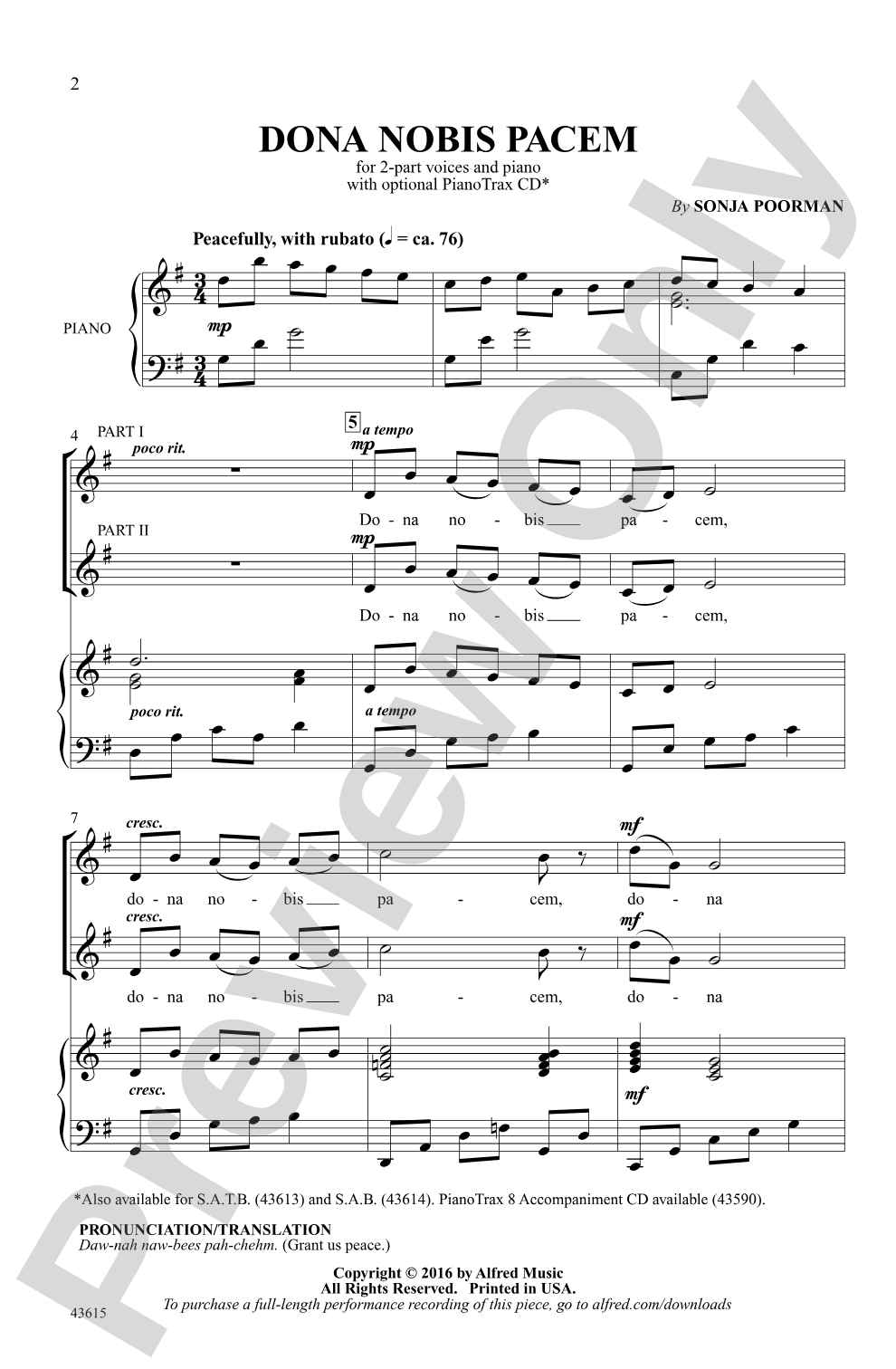 Dona Nobis Pacem: 2-Part Choral Octavo