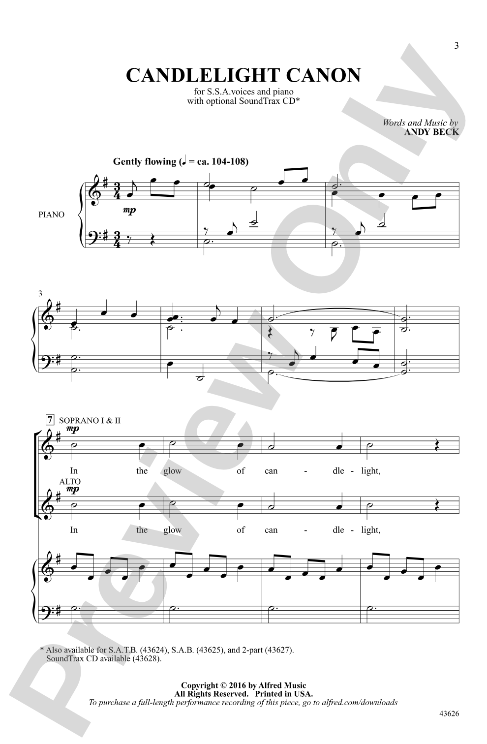 Candlelight Canon: SSA Choral Octavo