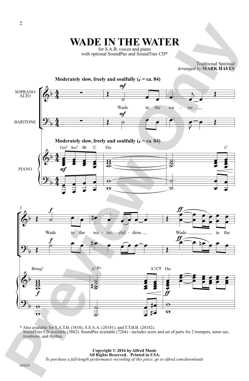 Wade in the Water: SAB Choral Octavo