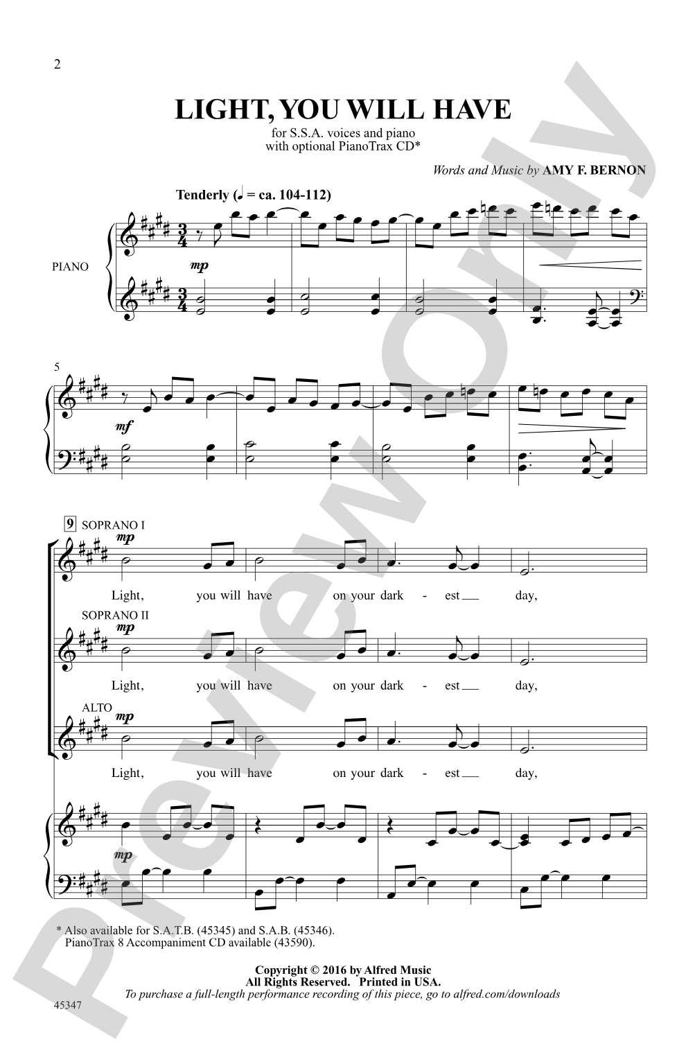 Light, You Will Have: SSA Choral Octavo