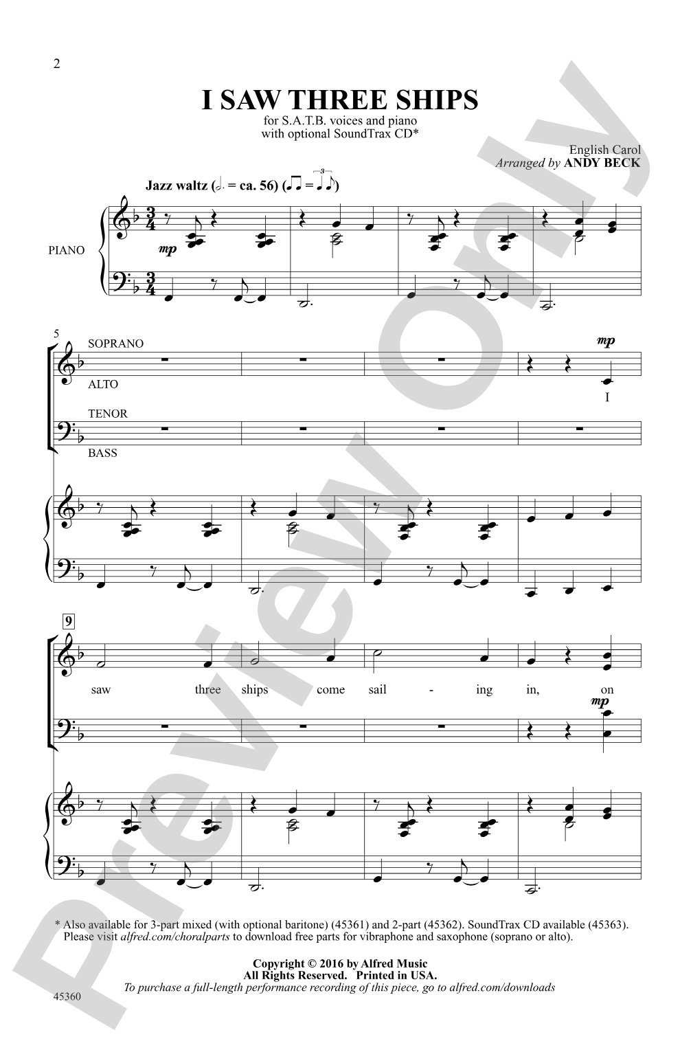 I Saw Three Ships: SATB Choral Octavo