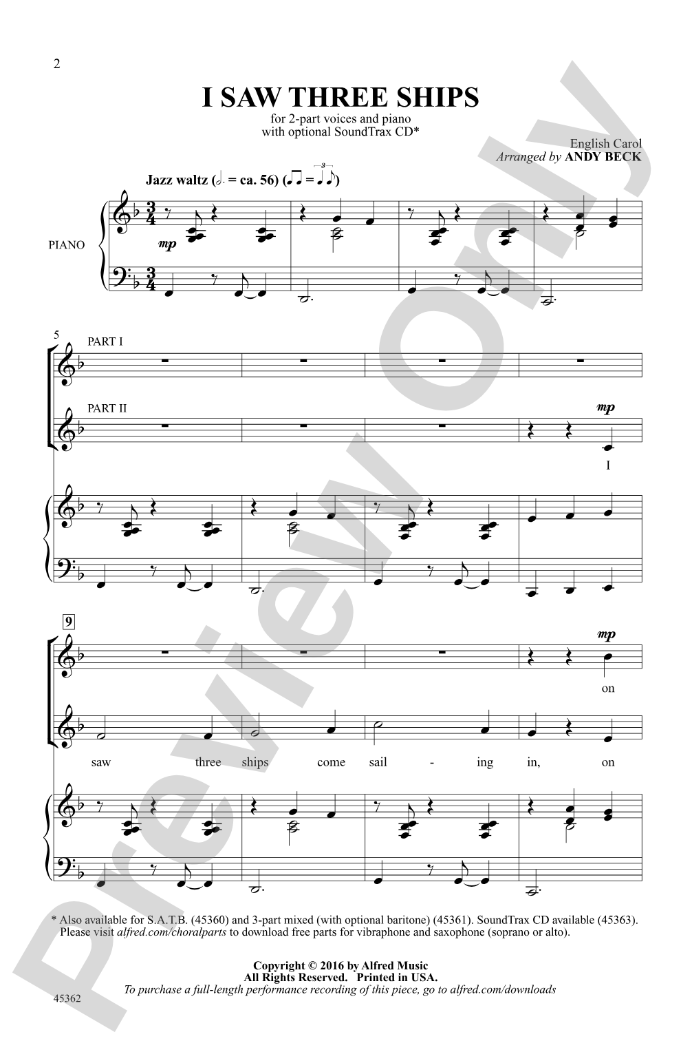 I Saw Three Ships: 2-Part Choral Octavo