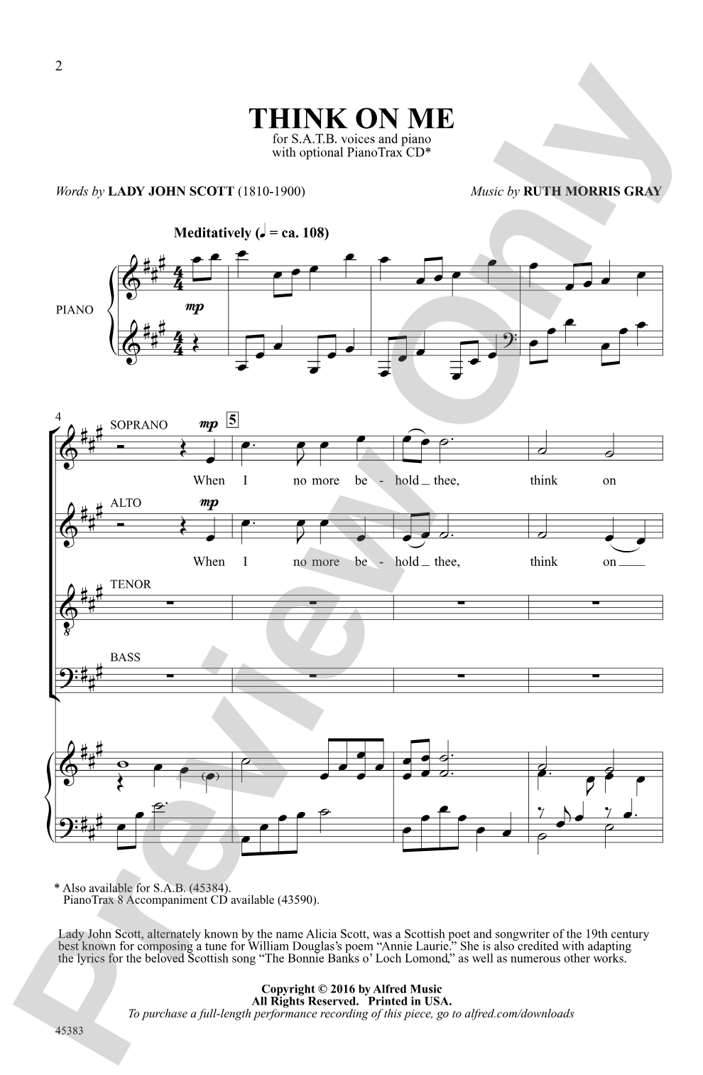 Think on Me: SATB Choral Octavo