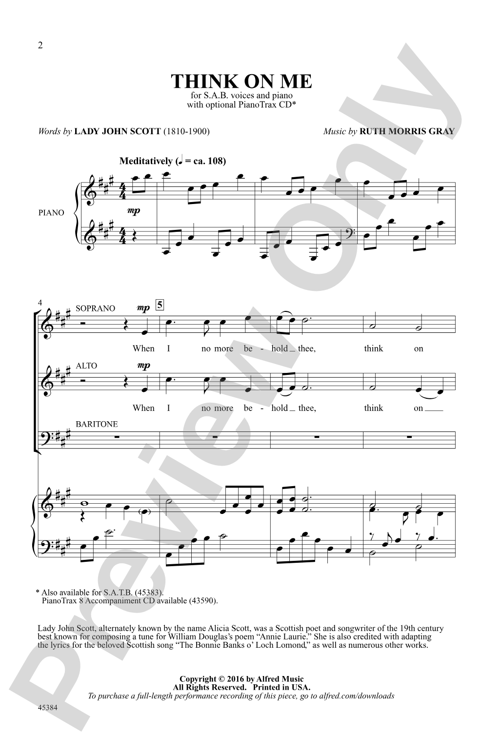 Think on Me: SAB Choral Octavo