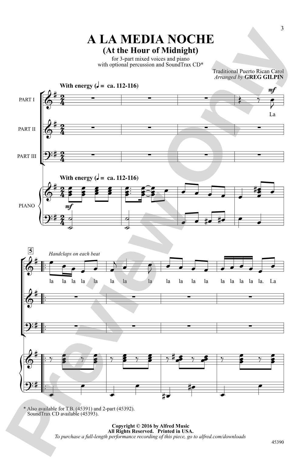 A la Media Noche: 3-Part Mixed Choral Octavo