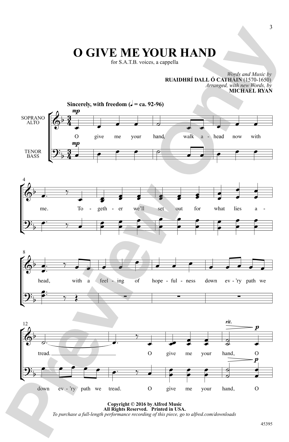 O Give Me Your Hand: SATB, <i>a cappella</i> Choral Octavo