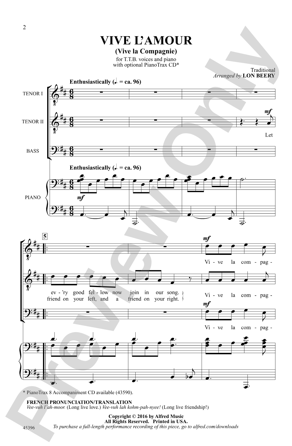 Vive l'Amour: TTB Choral Octavo
