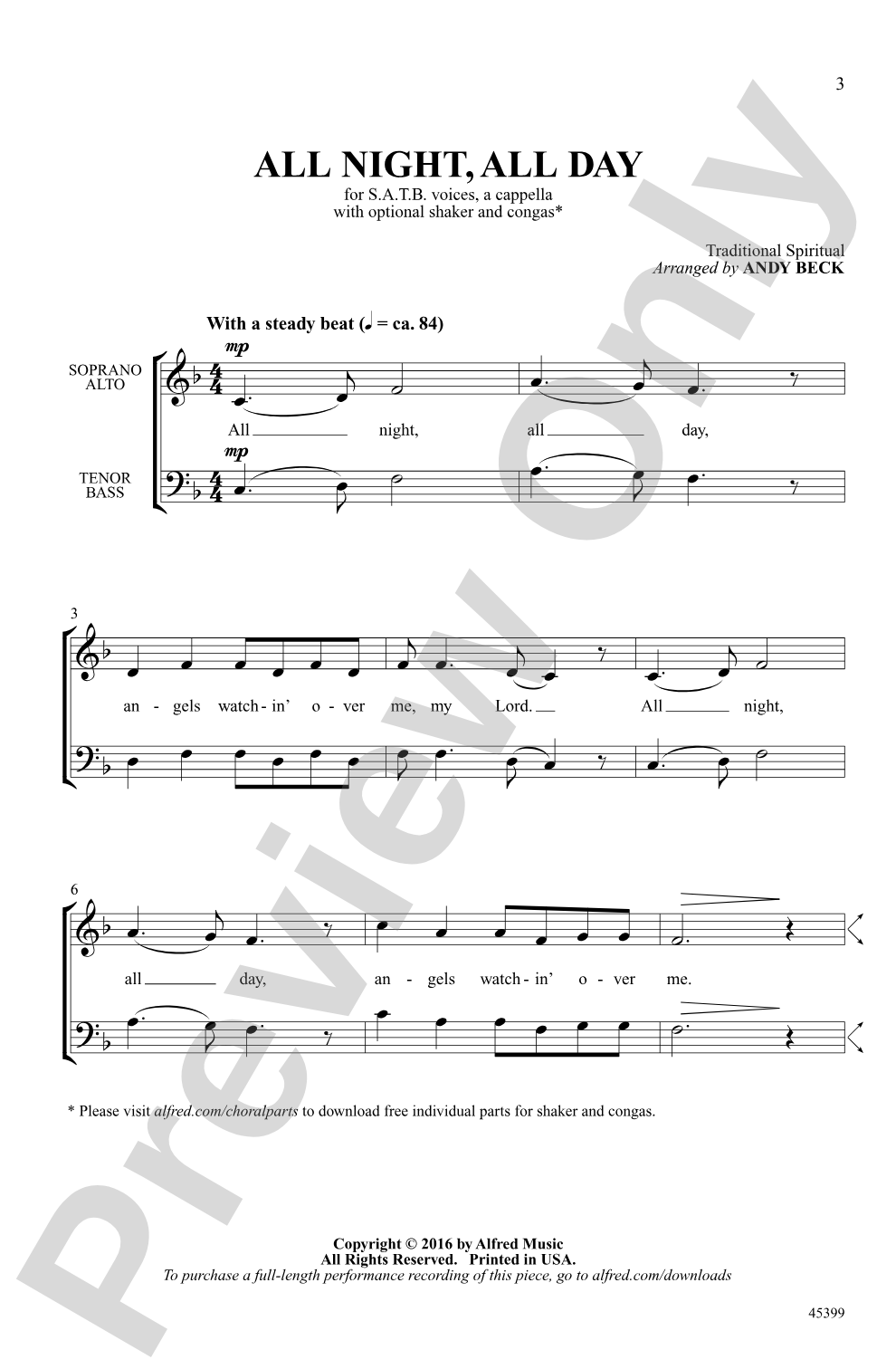 All Night, All Day: SATB, <i>a cappella</i> Choral Octavo