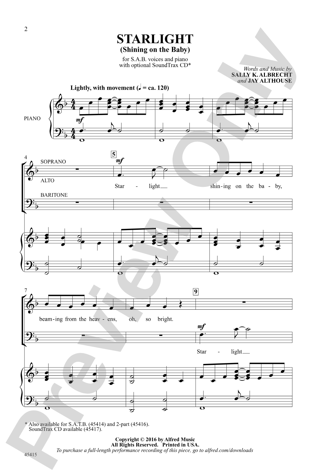 Starlight: SAB Choral Octavo