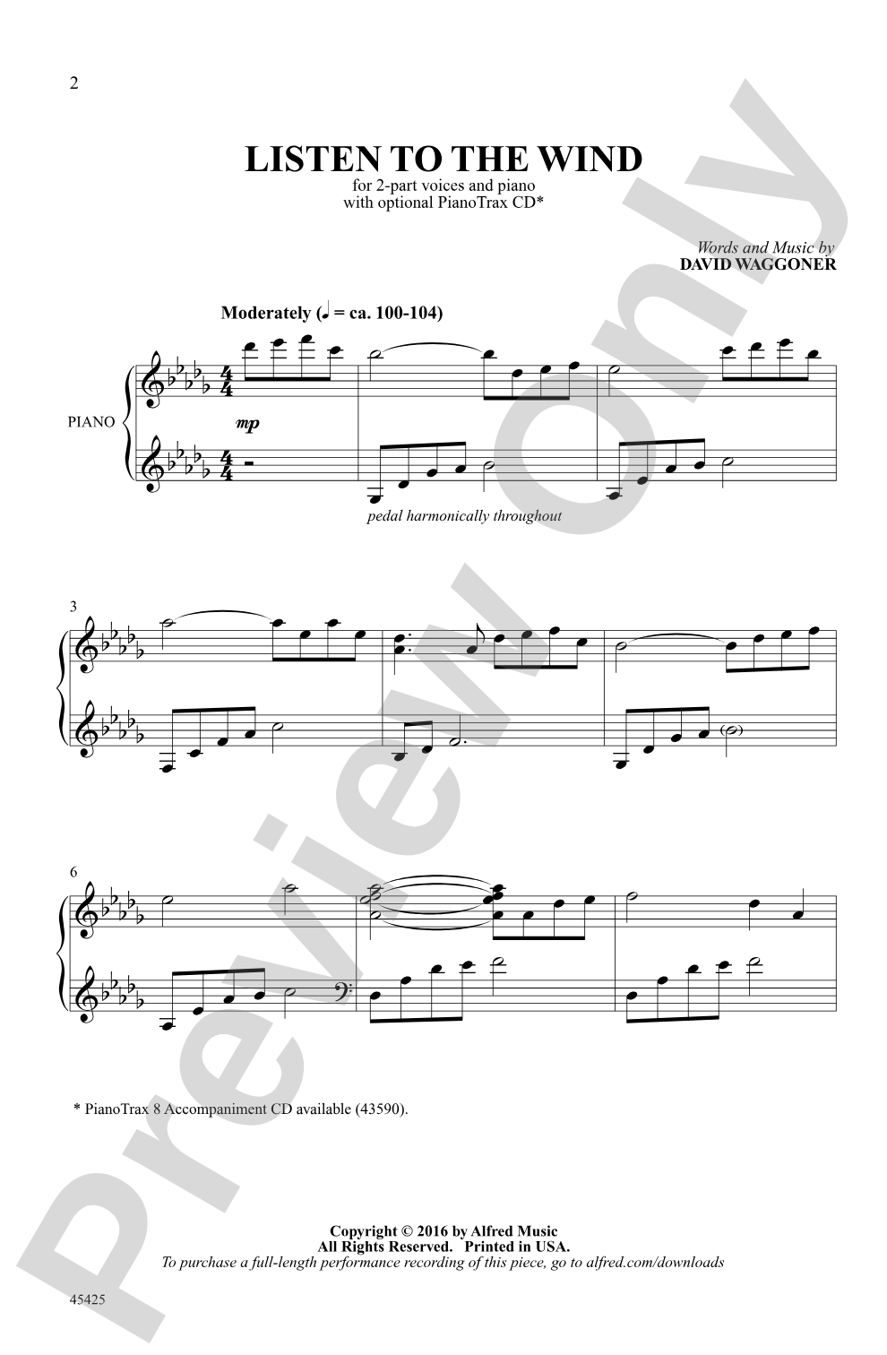 Listen To The Wind: 2-Part Choral Octavo