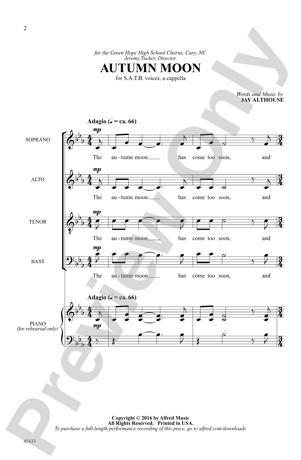 Autumn Moon: SATB, <i>a cappella</i> Choral Octavo