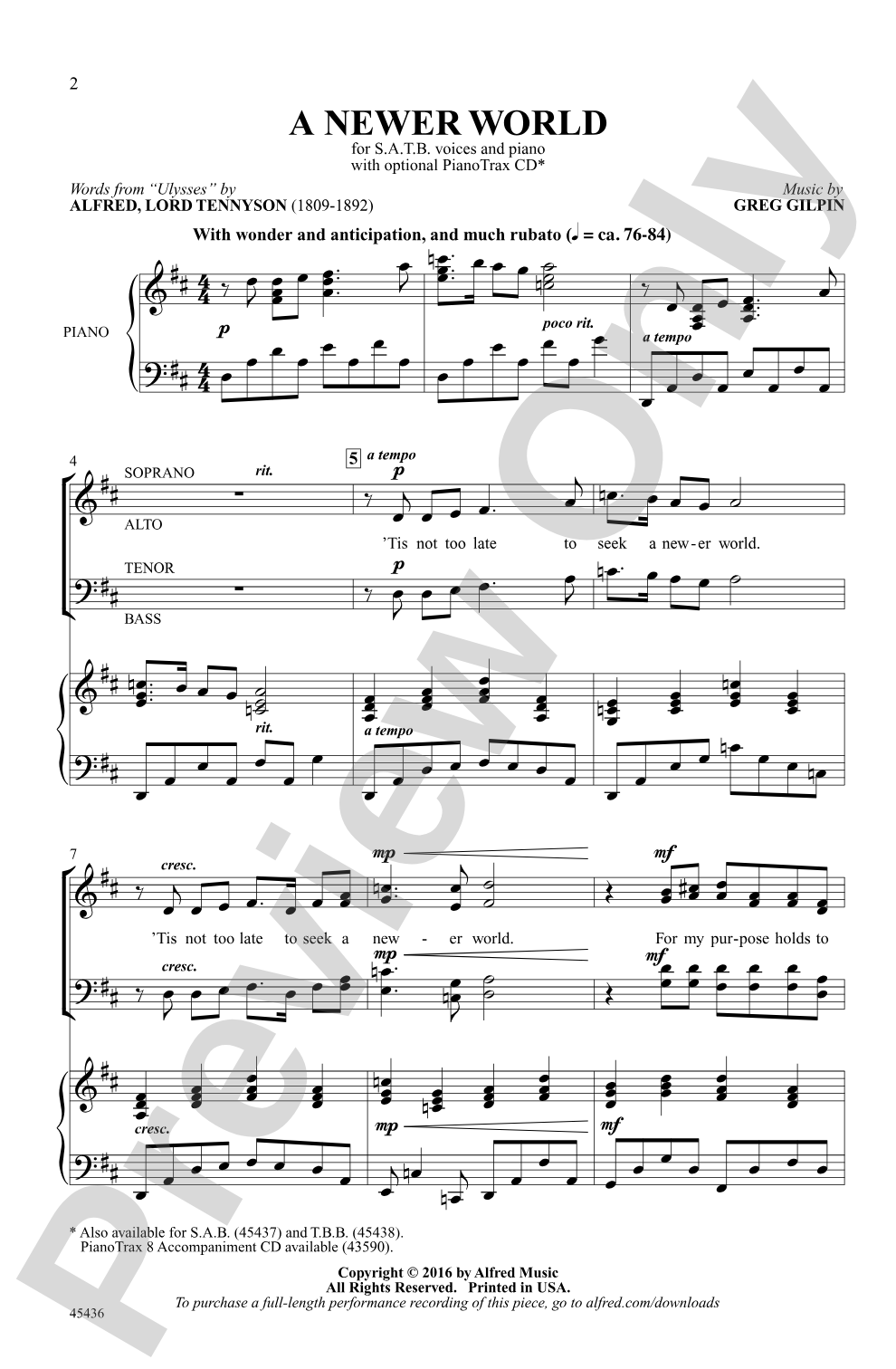 A Newer World: SATB Choral Octavo
