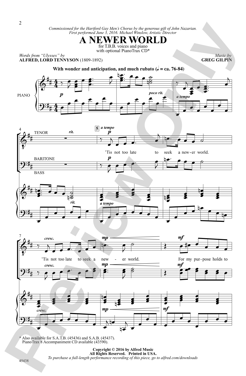 A Newer World: TBB Choral Octavo