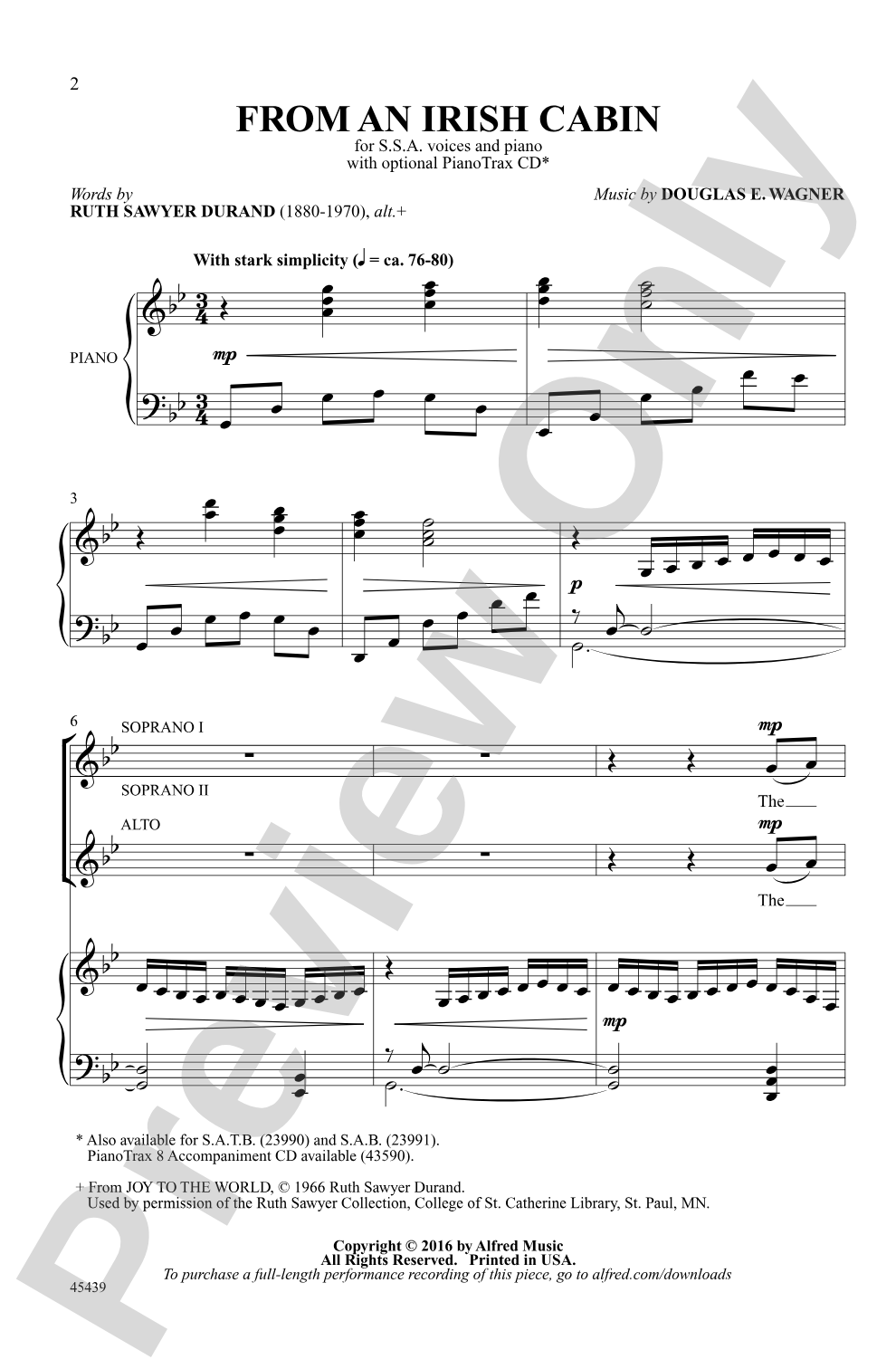 From an Irish Cabin: SSA Choral Octavo