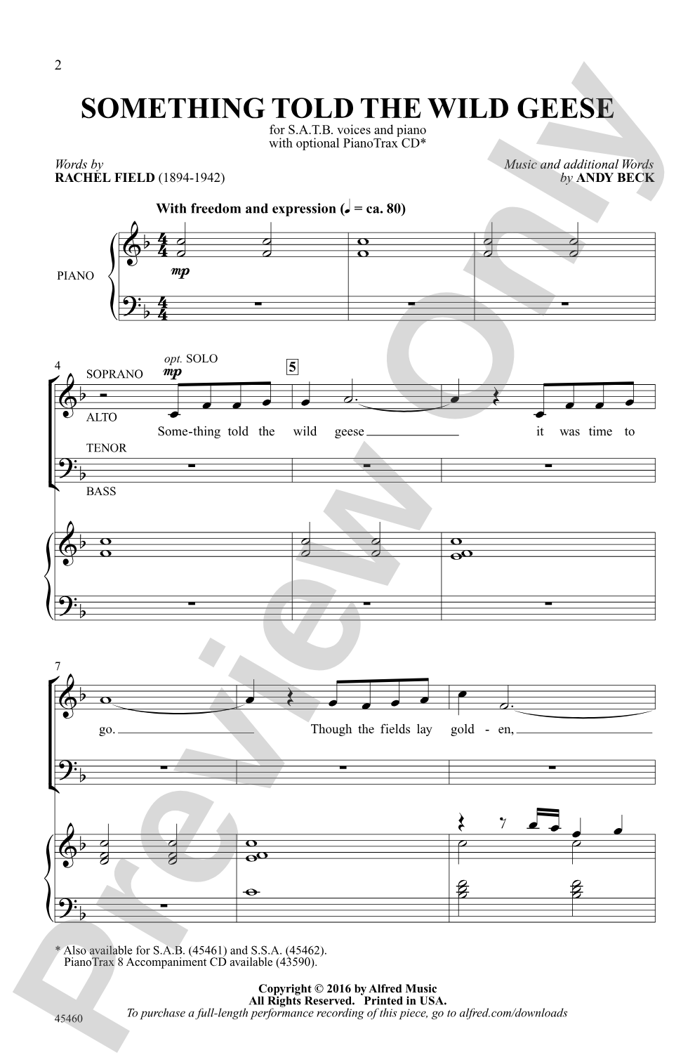 Something Told the Wild Geese: SATB Choral Octavo