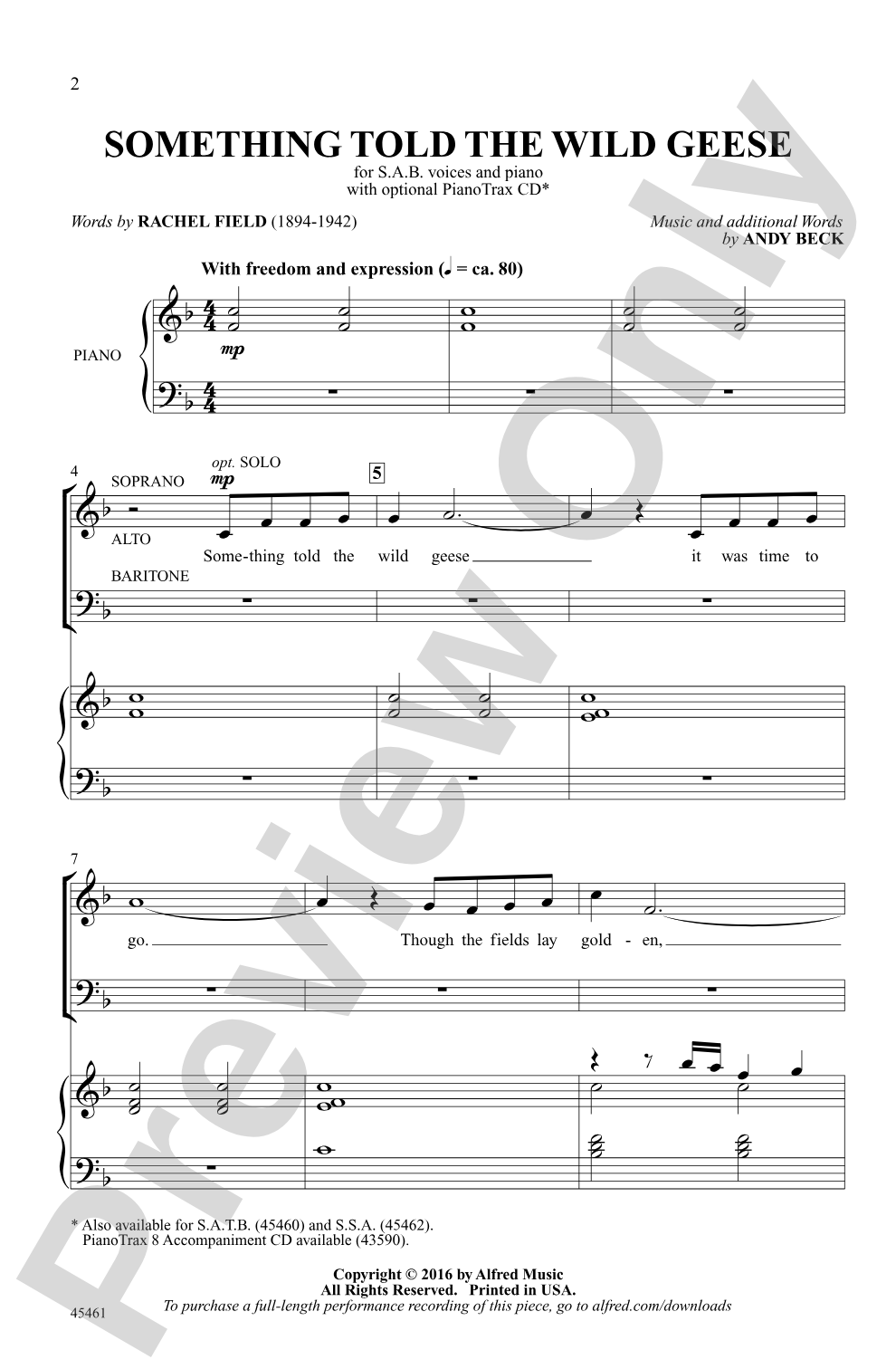 Something Told the Wild Geese: SAB Choral Octavo