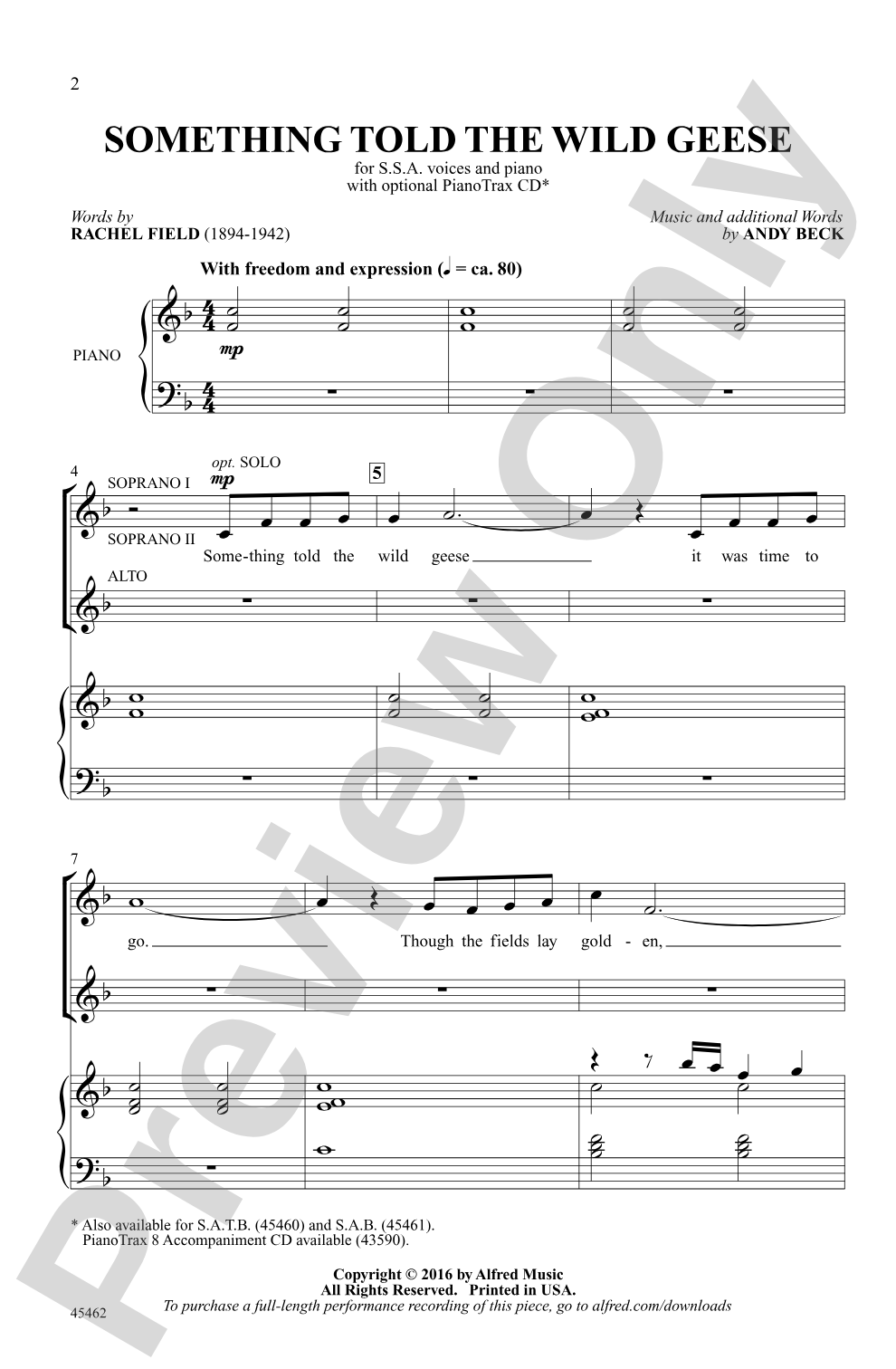 Something Told the Wild Geese: SSA Choral Octavo
