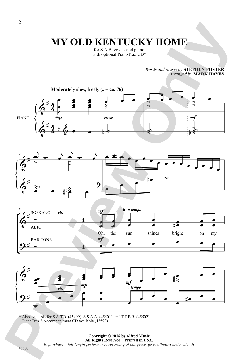 My Old Kentucky Home: SAB Choral Octavo