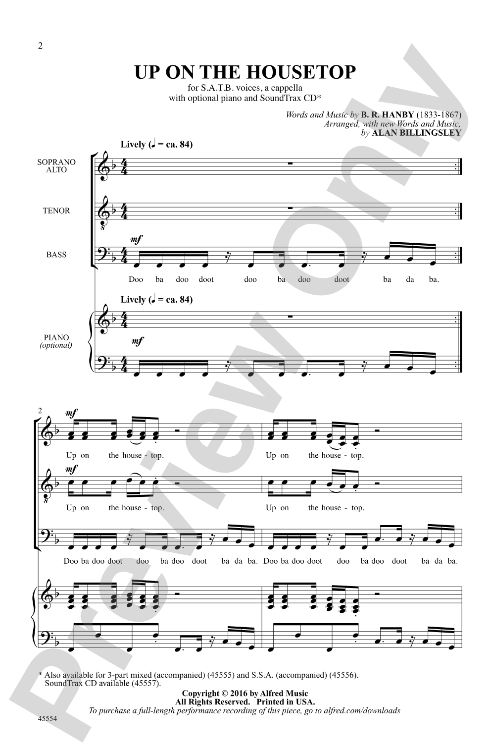 Up on the Housetop: SATB, Opt. <I>a cappella</I> Choral Octavo
