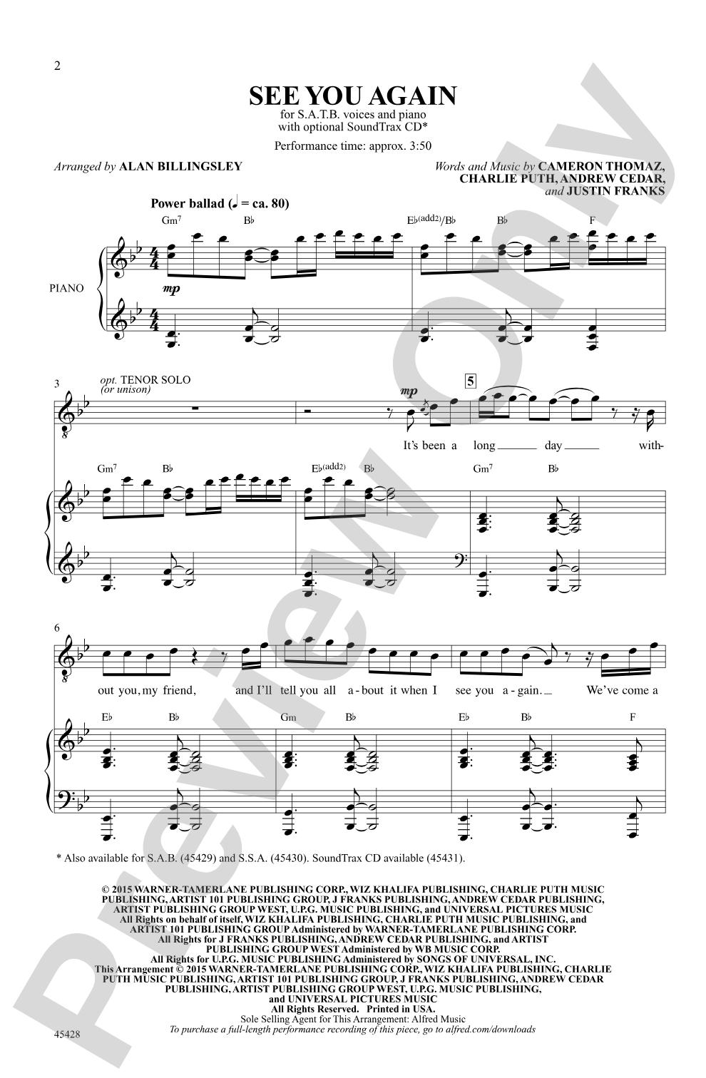 See You Again: SATB Choral Octavo