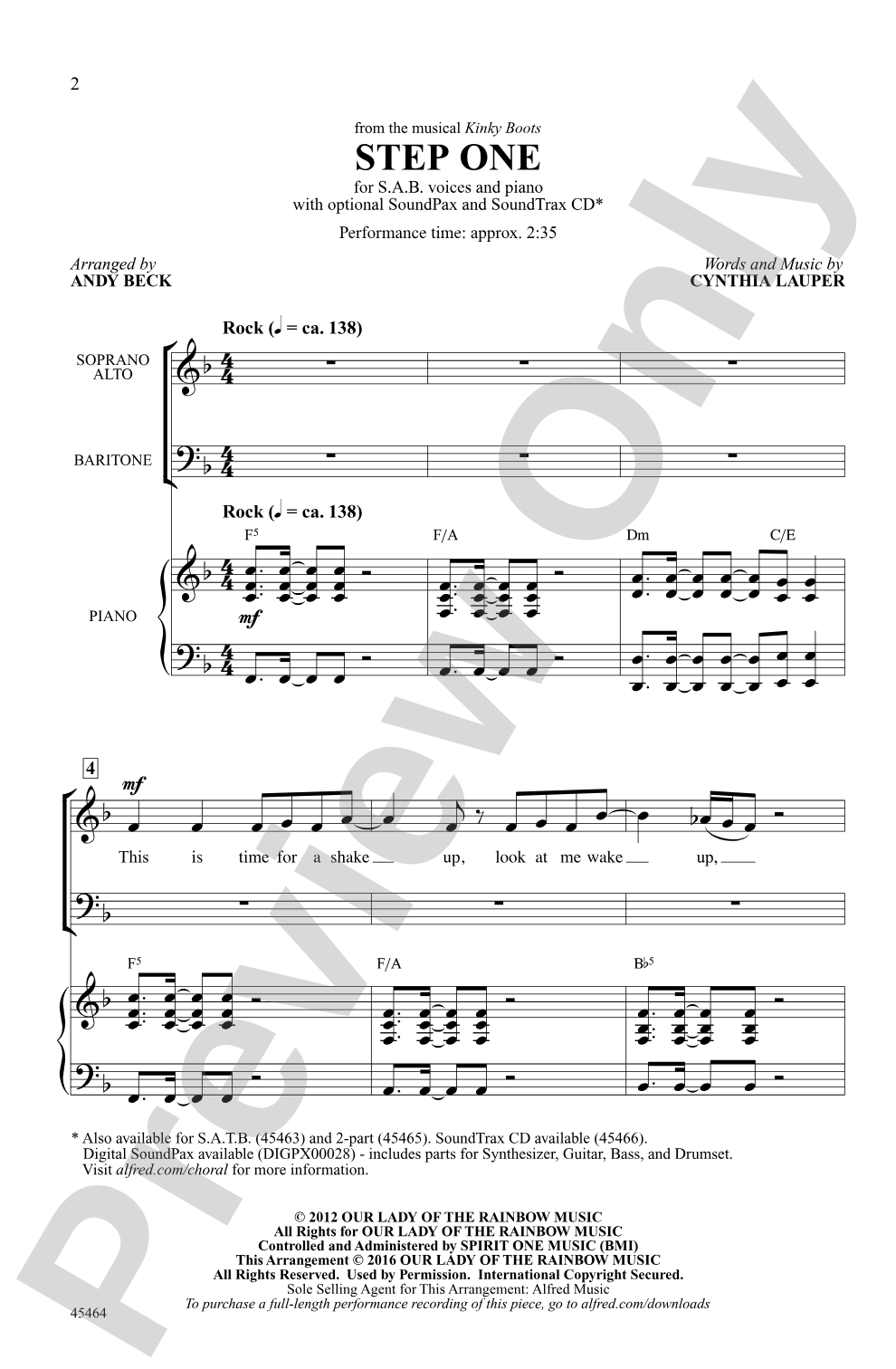 Step One (from the musical <i>Kinky Boots</i>): SAB Choral Octavo