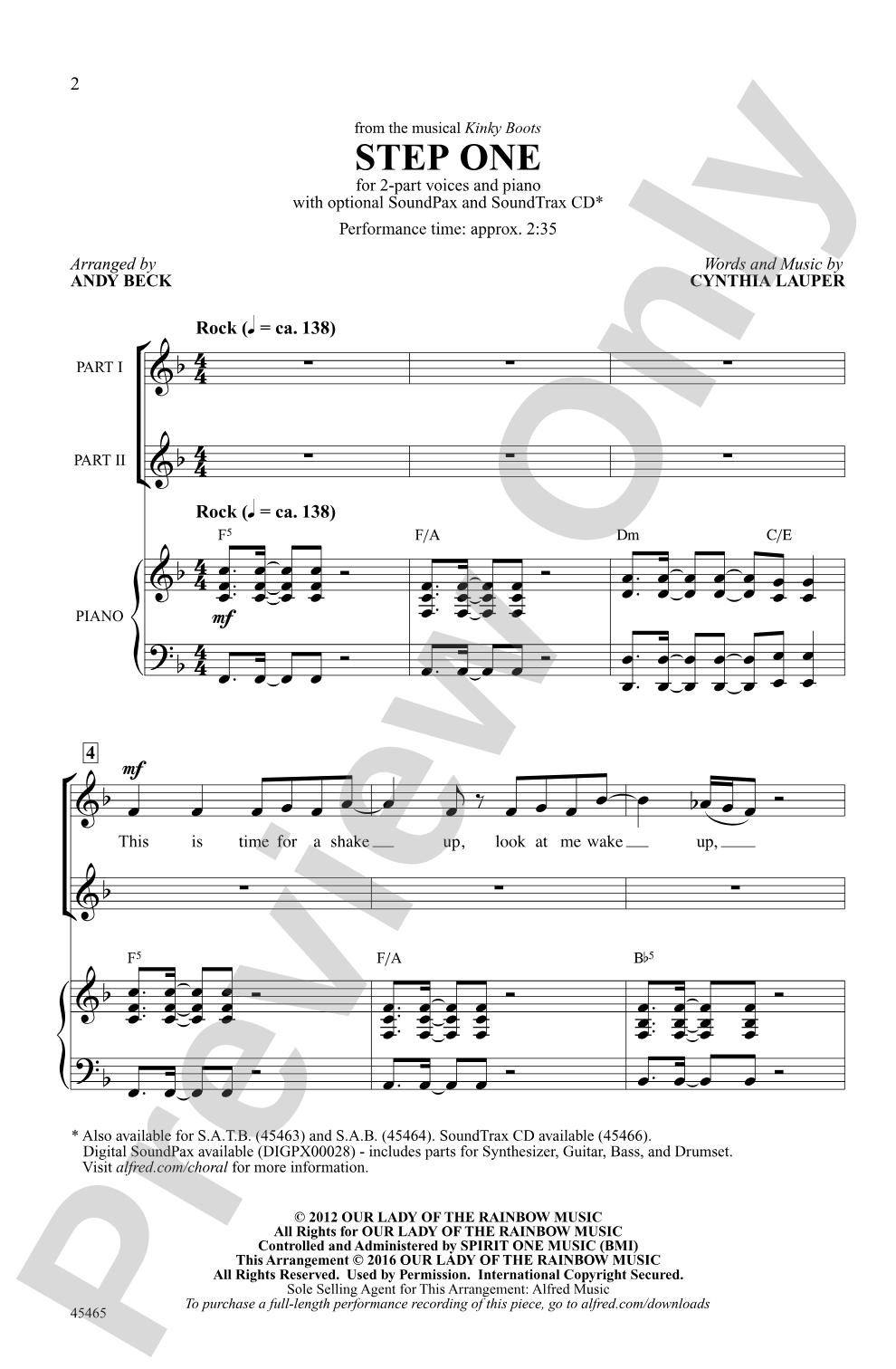 Step One (from the musical <i>Kinky Boots</i>): 2-Part Choral Octavo