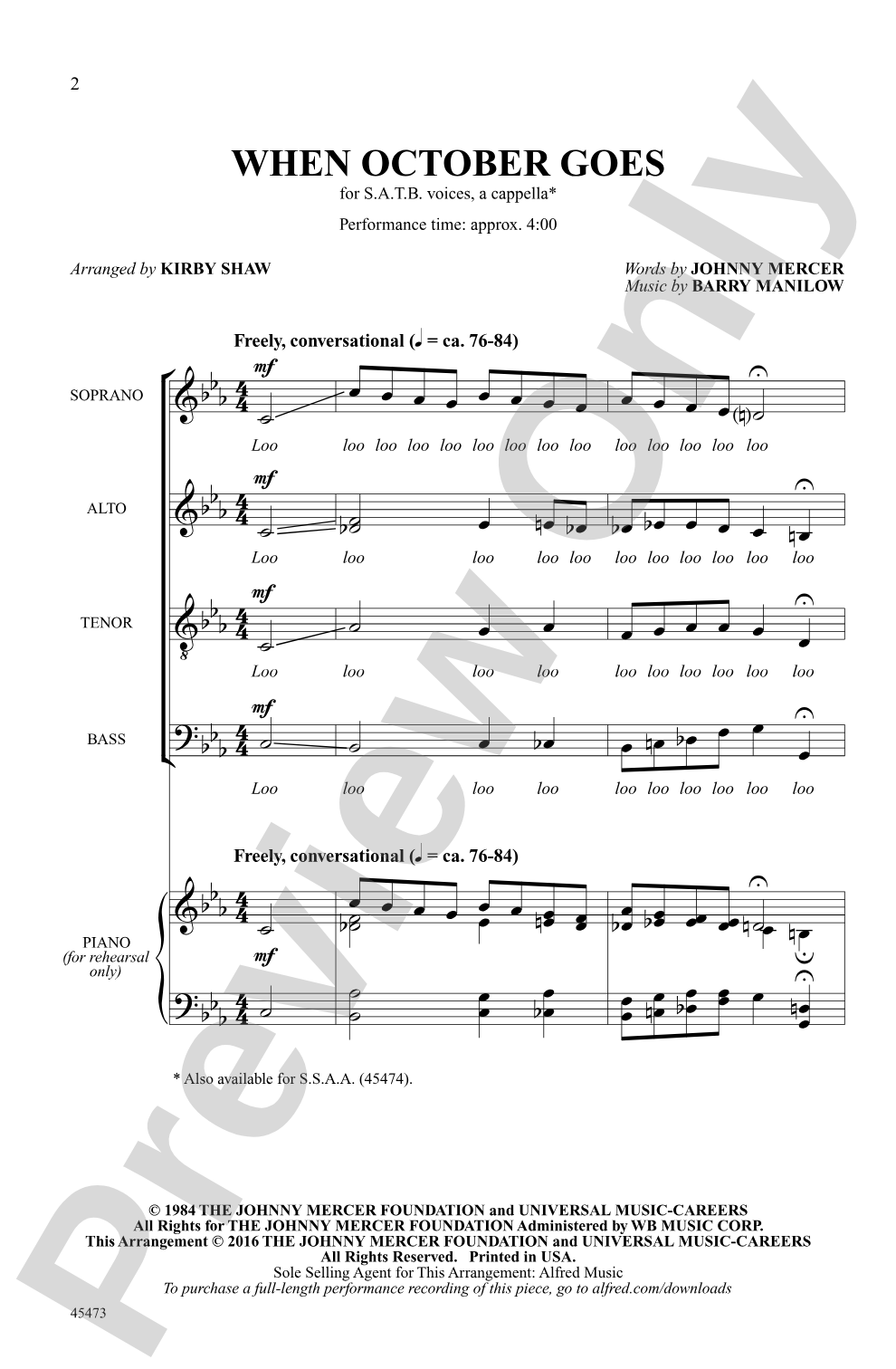 When October Goes: SATB, <i>a cappella</i> Choral Octavo