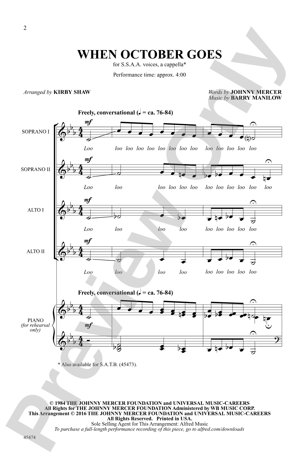 When October Goes: SSAA, <i>a cappella</i> Choral Octavo
