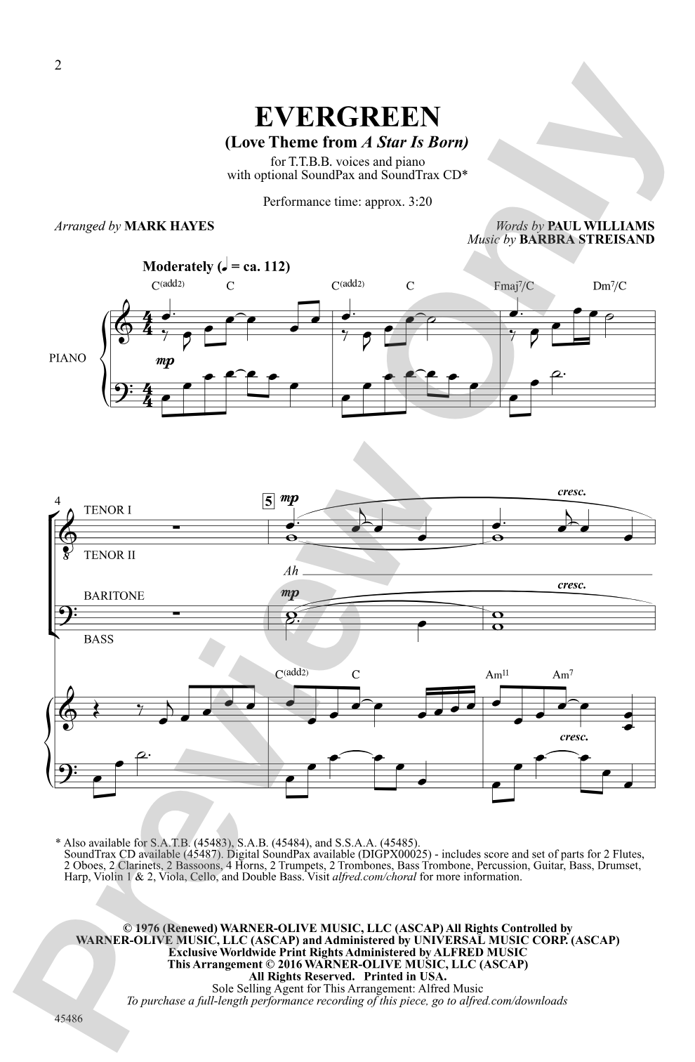 Evergreen: TTBB Choral Octavo