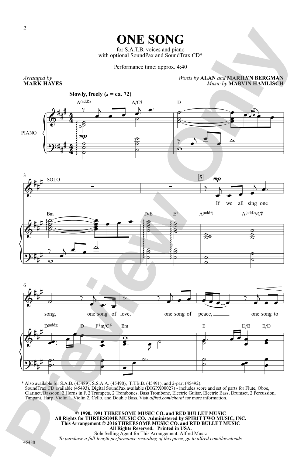 One Song: SATB & Opt. Solo Choral Octavo